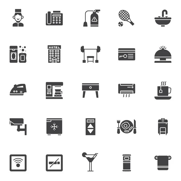 Hotel Vector Icons Set Modern Solid Symbol Collection Filled Style — Stock Vector