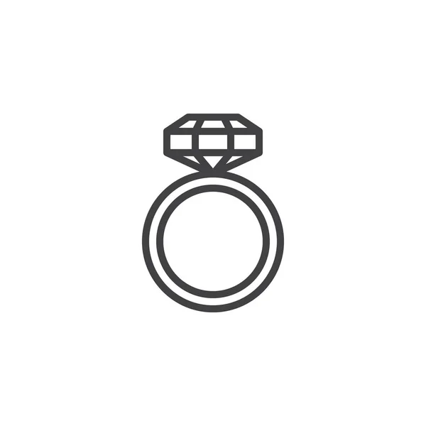 Förlovningsring Med Diamond Line Ikonen Skissera Vector Tecken Linjär Stil — Stock vektor