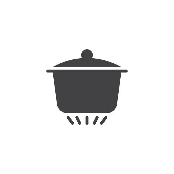 平底锅是火图标向量 填装的平面标志 固体象形文字隔离在白色 厨房炉子符号 标志插图 — 图库矢量图片