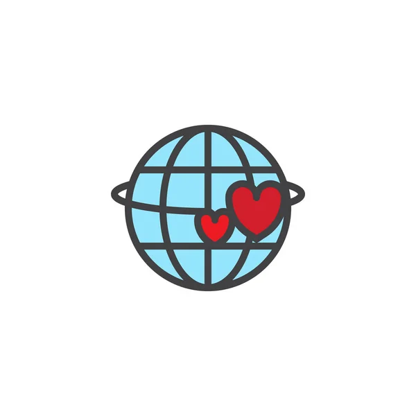 Planet Two Red Hearts Filled Outline Icon Line Vector Sign — Stock Vector