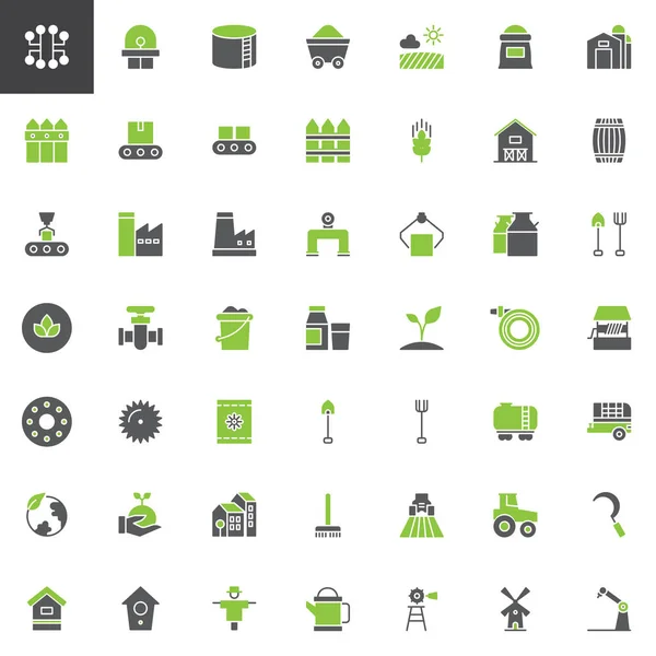 Industry Farming Vector Icons Set Solid Bicolor Symbol Collection Filled — Stock Vector