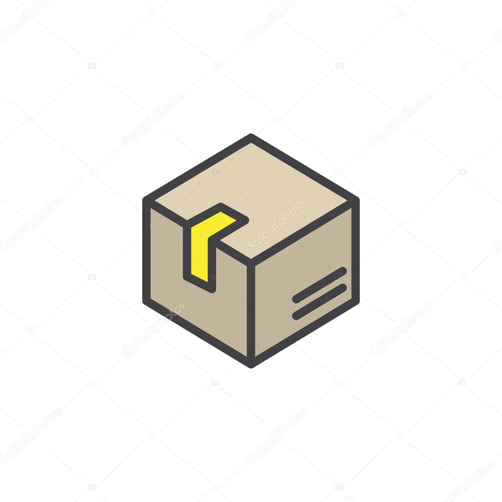 Delivery box filled outline icon, line vector sign, linear colorful pictogram isolated on white. Box, package, parcel symbol, logo illustration. Pixel perfect vector graphics