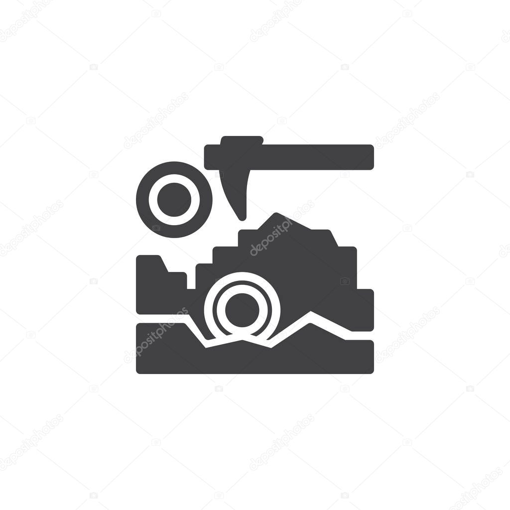 Bitcoin mining vector icon. filled flat sign for mobile concept and web design. Cryptocurrency pickaxe simple solid icon. Symbol, logo illustration. Pixel perfect vector graphics