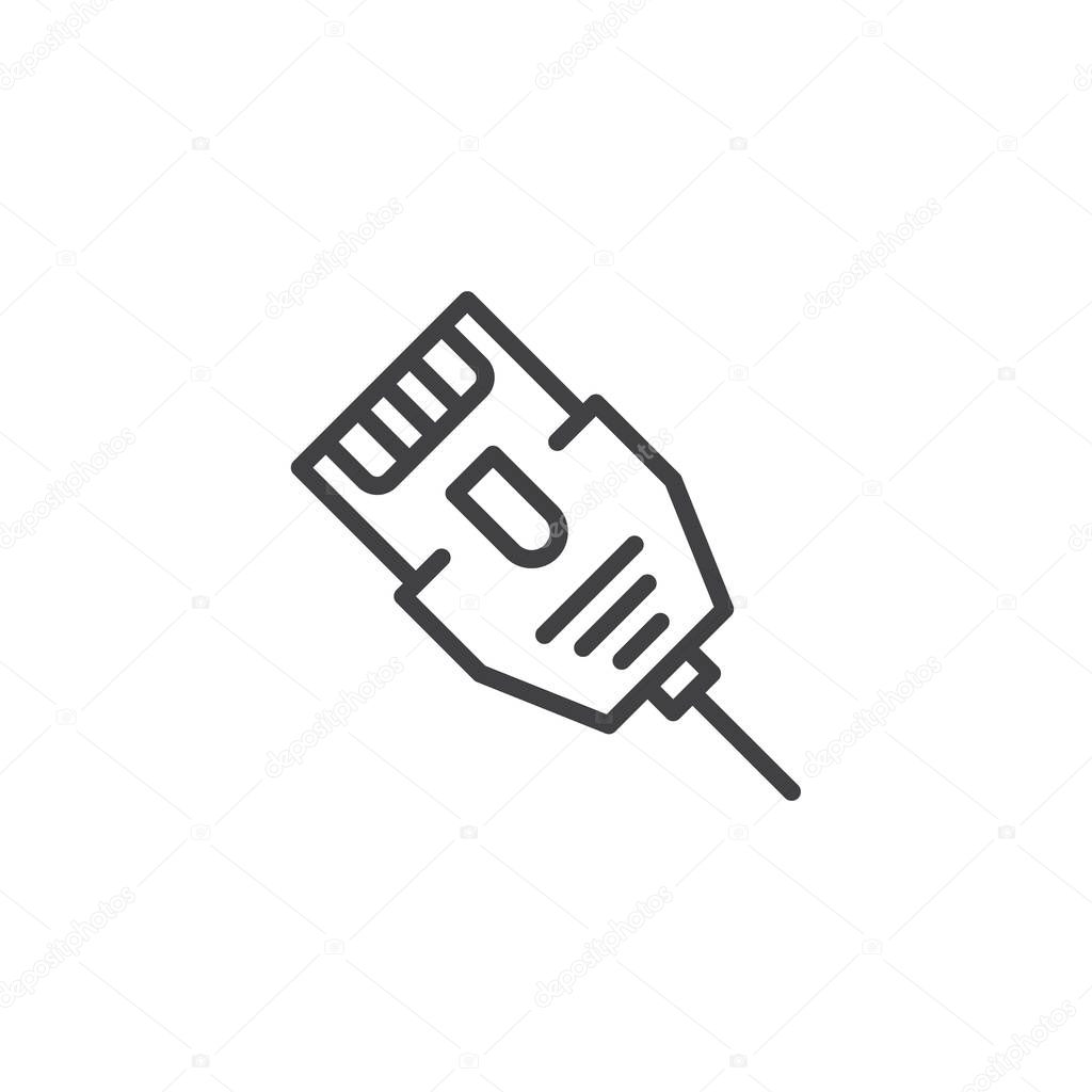 LAN connector cable line icon, outline vector sign, linear style pictogram isolated on white. Ethernet cable symbol, logo illustration. Editable stroke