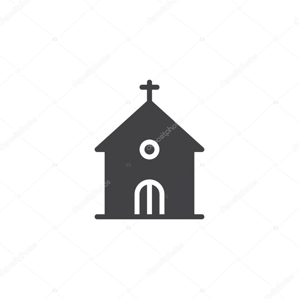 Church building icon vector, filled flat sign, solid pictogram isolated on white. Religion symbol, logo illustration.