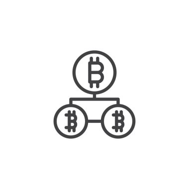 Bitcoin blockchain anahat simgesi. Mobil kavramı ve web tasarım için doğrusal stili işaret. Cryptocurrency sanal ağ basit çizgi vektör simgesi. Sembol, logo illüstrasyon. Piksel mükemmel vektör grafikleri