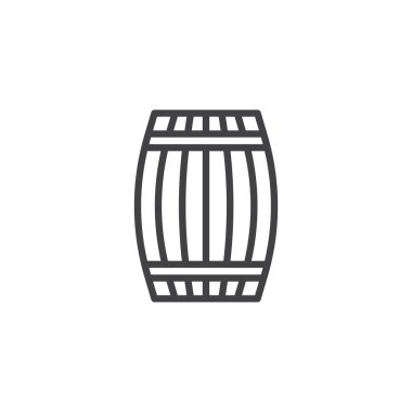 Ahşap fıçı mahzeni satırı simgesi, anahat vektör işareti üzerinde beyaz izole doğrusal stil piktogram. Varil sembolü, logo illüstrasyon şarap. Düzenlenebilir kontur