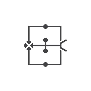 Diyagram simge vektör kablolama, düz işareti, üzerinde beyaz izole katı piktogram dolu. Elektrik düzeni sembolü, logo illüstrasyon.