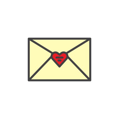 Zarf dolu anahat simgesi, çizgi vektör işareti, doğrusal renkli sembol üzerinde beyaz izole seviyorum. Zarf kırmızı kalp simgesi, logo illüstrasyon ile. Piksel mükemmel vektör grafikleri