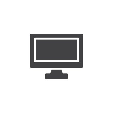 Bilgisayar monitörü simge vektör, düz işareti, üzerinde beyaz izole katı piktogram dolu. PC ekran simgesi, logo illüstrasyon.