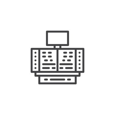 Denetim sistemi Masası anahat simgesi. Mobil kavramı ve web tasarım için doğrusal stili işaret. Teknoloji Denetim Masası basit çizgi vektör simgesi. Sembol, logo illüstrasyon.