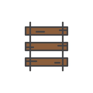 Uyuyanlar ve raylar doldurulmuş anahat simgesini, çizgi vektör işareti, üzerinde beyaz izole doğrusal renkli sembol. Eski demiryolu sembolü, logo illüstrasyon. Piksel mükemmel vektör grafikleri