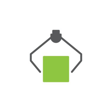 Robot yükleyici simge vektör, dolu düz işareti, bicolor piktogram, yeşil ve gri renkler. Sembol, logo illüstrasyon