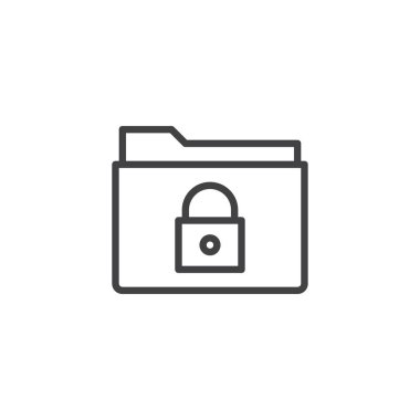 Kilit klasör satırı simgesi, vektör işareti, anahat üzerinde beyaz izole doğrusal stil piktogram. Gizli dosya klasör simgesi, logo illüstrasyon. Düzenlenebilir kontur