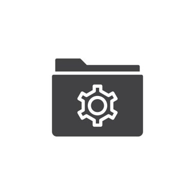 Klasör dişli simge vektör ile düz işareti, üzerinde beyaz izole katı piktogram dolu. klasör ayarları simgesi, logo illüstrasyon.