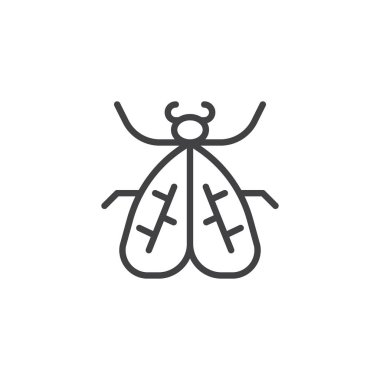 Güve satırı simgesi, anahat vektör işareti üzerinde beyaz izole doğrusal stil piktogram. Uçan böcek sembolü, logo illüstrasyon. Düzenlenebilir kontur