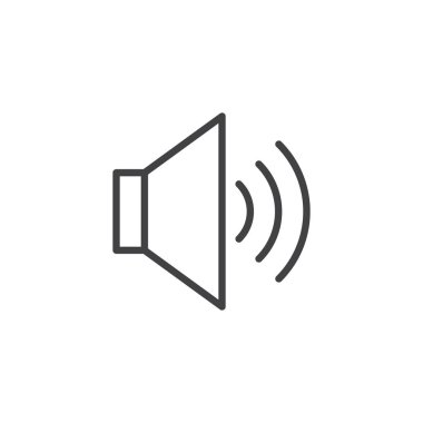 Ses satırı simgesi, sesini anahat vektör işareti, üzerinde beyaz izole doğrusal stil piktogram. Megafon hoparlör simgesinde, logo illüstrasyon. Düzenlenebilir kontur