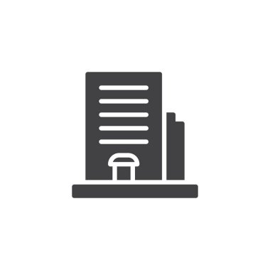 Otel binası vektör simgesi. Mobil kavramı ve web tasarım için düz işareti dolu. basit katı simgesi. Sembol, logo illüstrasyon. Piksel mükemmel vektör grafikleri
