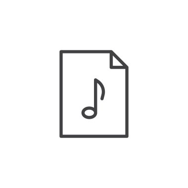 Ses dosyası biçimi satırı simgesi, anahat vektör işareti üzerinde beyaz izole doğrusal stil piktogram. Sembol, logo illüstrasyon. Düzenlenebilir kontur