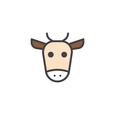 İnek kafası dolu anahat simgesini, çizgi vektör işareti, üzerinde beyaz izole doğrusal renkli sembol. Sembol, logo illüstrasyon. Piksel mükemmel vektör grafikleri