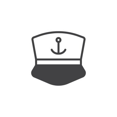 Kaptan kap vektör simgesi. Mobil kavramı ve web tasarım için düz işareti dolu. Çapa basit katı simgesi olan denizci şapkası. Sembol, logo illüstrasyon. Piksel mükemmel vektör grafikleri