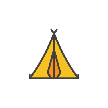 Kamp çadır doldurulmuş anahat simgesini, çizgi vektör işareti, üzerinde beyaz izole doğrusal renkli sembol. Spor ve Turizm sembolü, logo illüstrasyon. Piksel mükemmel vektör grafikleri