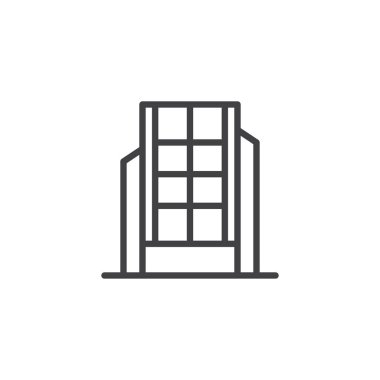 Modern ofis binası satırı simgesi, anahat vektör işareti, üzerinde beyaz izole doğrusal stil piktogram. Sembol, logo illüstrasyon. Düzenlenebilir kontur