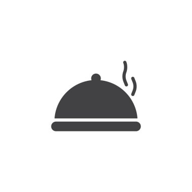 Simge vektör, hizmet yemek tabağı düz işareti, üzerinde beyaz izole katı piktogram dolu. Sıcak yemek sembol, logo illüstrasyon ile tepsi.