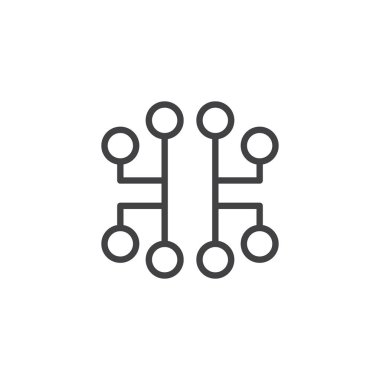 Elektronik devre satırı simgesi, anahat vektör işareti üzerinde beyaz izole doğrusal stil piktogram. Sembol, logo illüstrasyon. Düzenlenebilir kontur