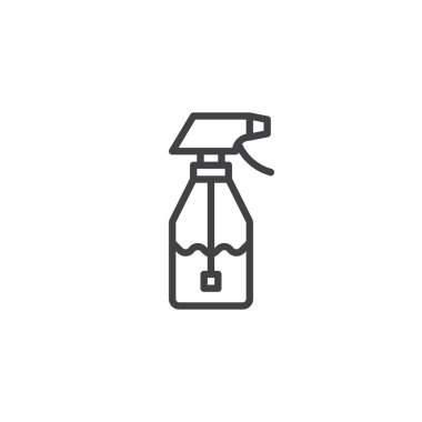 Temizleyici sprey anahat simgesi. Mobil kavramı ve web tasarım için doğrusal stili işaret. Püskürtücü şişe basit çizgi vektör simgesi. Sembol, logo illüstrasyon. Piksel mükemmel vektör grafikleri