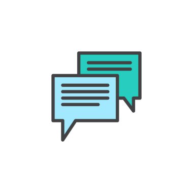 Konuşma balonu iletilerini doldurulmuş anahat simgesini, çizgi vektör işareti, üzerinde beyaz izole doğrusal renkli sembol. Anahat sohbet simgesi, logo illüstrasyon. Piksel mükemmel vektör grafikleri