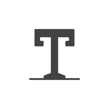 Metin simge vektör, düz işareti, üzerinde beyaz izole katı piktogram dolu. T harfi sembolü, logo illüstrasyon.