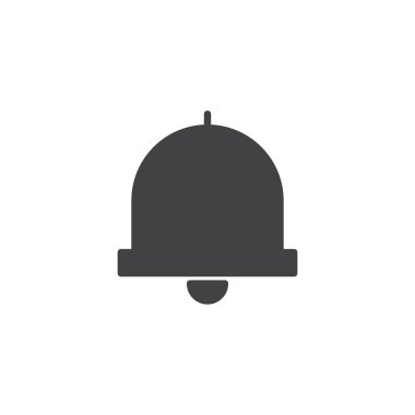 Bildirim zil simge vektör, düz işareti, üzerinde beyaz izole katı piktogram dolu. Yüzük sembolü, logo illüstrasyon.