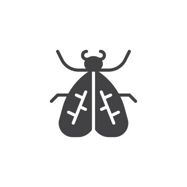 Güve simge vektör, düz işareti, üzerinde beyaz izole katı piktogram dolu. Uçan böcek sembolü, logo illüstrasyon.