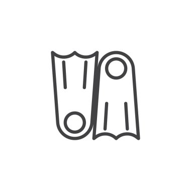 İki tüplü dalış yüzgeçleri simgesi anahat. Mobil kavramı ve web tasarım için doğrusal stili işaret. Dalış paletleri basit çizgi vektör simgesi. Sembol, logo illüstrasyon. Piksel mükemmel vektör grafikleri