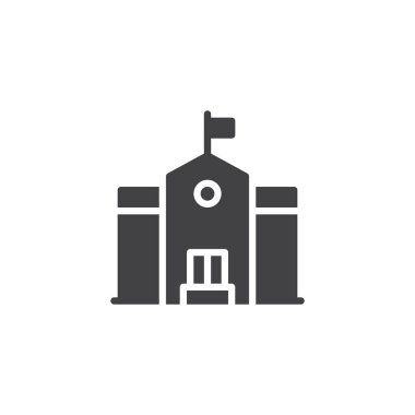 Okul binası vektör simgesi. Mobil kavramı ve web tasarım için düz işareti dolu. Eğitim basit katı simgesi. Sembol, logo illüstrasyon. Piksel mükemmel vektör grafikleri