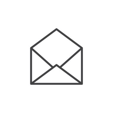 Açık zarf satırı simgesi, vektör işareti, anahat üzerinde beyaz izole doğrusal stil piktogram. Sembol, logo illüstrasyon. Düzenlenebilir kontur