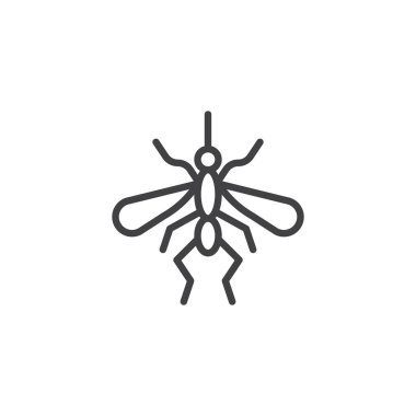 Sivrisinek satır simgesi, anahat vektör işareti, üzerinde beyaz izole doğrusal stil piktogram. Tatarcık sembolü, logo illüstrasyon. Düzenlenebilir kontur