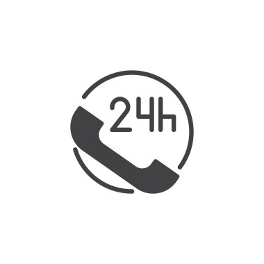 24 saat destek simge vektör, düz işareti, üzerinde beyaz izole katı piktogram dolu. Tüm gün müşteri destek çağrı merkezi sembolü, logo illüstrasyon.