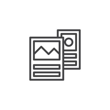 Seyahat broşürü Kılavuzu anahat simgesi. Mobil kavramı ve web tasarım için doğrusal stili işaret. El ilanı basit çizgi vektör simgesi. Sembol, logo illüstrasyon. Piksel mükemmel vektör grafikleri