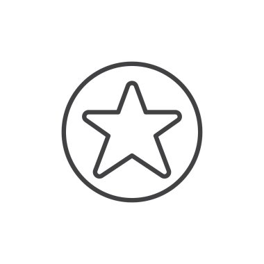 Sık Kullanılanlar düğmesini satırı simgesi, anahat vektör işareti, üzerinde beyaz izole doğrusal stil piktogram. Daire sembolü, logo illüstrasyon yıldız. Düzenlenebilir kontur