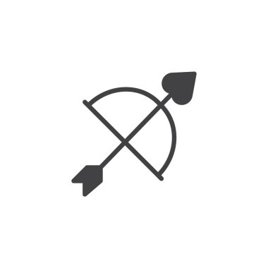 Aşk tanrısı yay ok simge vektör, düz işareti, üzerinde beyaz izole katı piktogram dolu. Sevgililer günü sembolü, logo illüstrasyon seviyorum.