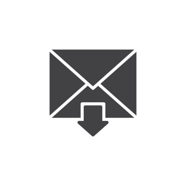 Gelen posta simge vektör, düz işareti, üzerinde beyaz izole katı piktogram dolu. Gelen kutusu İleti simgesi, logo illüstrasyon.