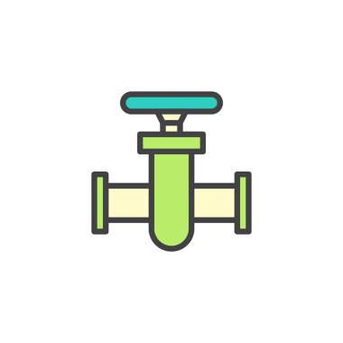 Boru bağlayıcı doldurulmuş anahat simgesini, çizgi vektör işareti, üzerinde beyaz izole doğrusal renkli sembol. Boru Vana sembolü, logo illüstrasyon. Piksel mükemmel vektör grafikleri