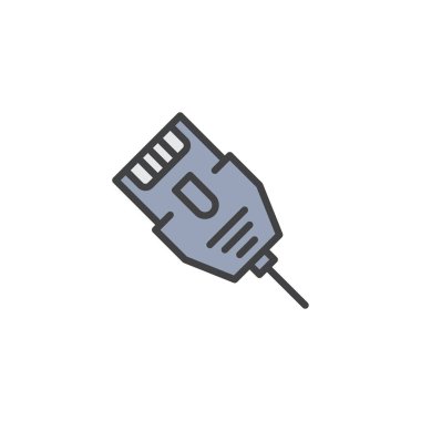LAN bağlantı kablosu doldurulmuş anahat simgesini, çizgi vektör işareti, üzerinde beyaz izole doğrusal renkli sembol. Ethernet kablosu sembolü, logo illüstrasyon. Piksel mükemmel vektör grafikleri