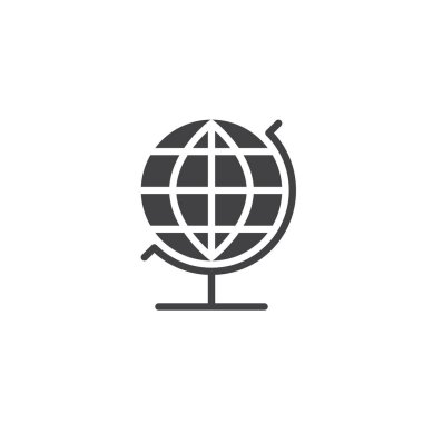 Coğrafya dünya simge vektör, düz işareti, üzerinde beyaz izole katı piktogram dolu. Dünyanın küre simgesini, logo illüstrasyon.