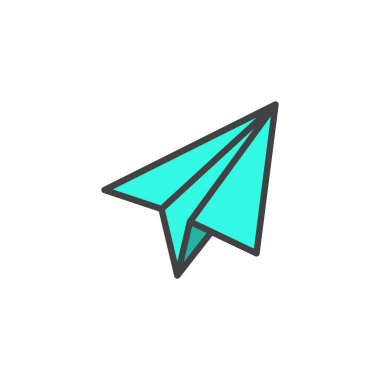Kağıt Uçak dolu anahat simgesini, çizgi vektör işareti, üzerinde beyaz izole doğrusal renkli sembol. Origami uçak sembolü, logo illüstrasyon. Piksel mükemmel vektör grafikleri