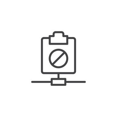 Ağ panosu yasağı satırı simgesi, vektör işareti, anahat üzerinde beyaz izole doğrusal stil piktogram. Sembol, logo illüstrasyon. Düzenlenebilir kontur