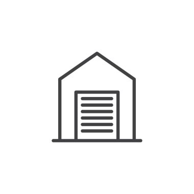 Garaj satırı simgesi, vektör işareti, anahat üzerinde beyaz izole doğrusal stil piktogram. Sembol, logo illüstrasyon döken. Düzenlenebilir kontur