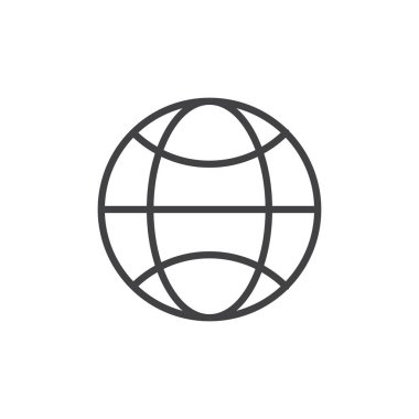 Küre satırı simgesi, vektör işareti, anahat üzerinde beyaz izole doğrusal stil piktogram. Dünya çapında sembol, logo illüstrasyon. Düzenlenebilir kontur